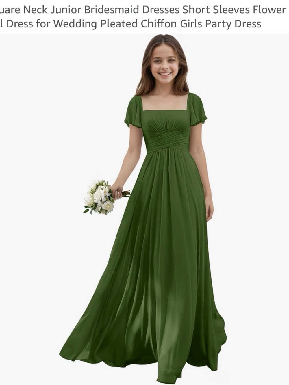 Square Neck Chiffon Junior Formal Dress in Green